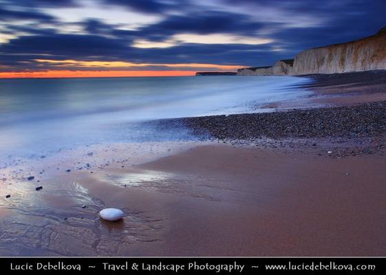 UK - England - East Sussex - Birling Gap - Sunset at Seven Sisters Chalk Cliffs