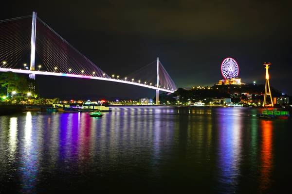 Ha Long by night. Bai Chay Bridge