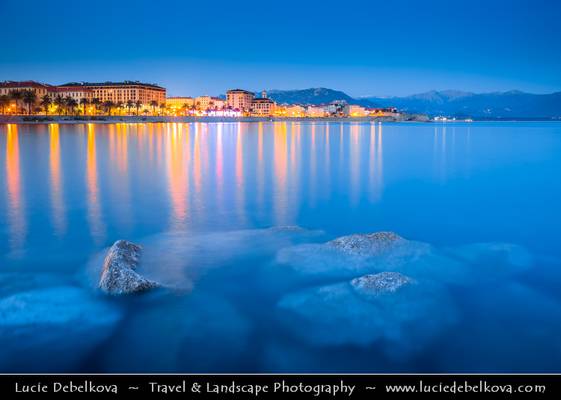 France - Corsica Island - Ajaccio - Island's Capital City at Dusk - Twilight - Blue Hour