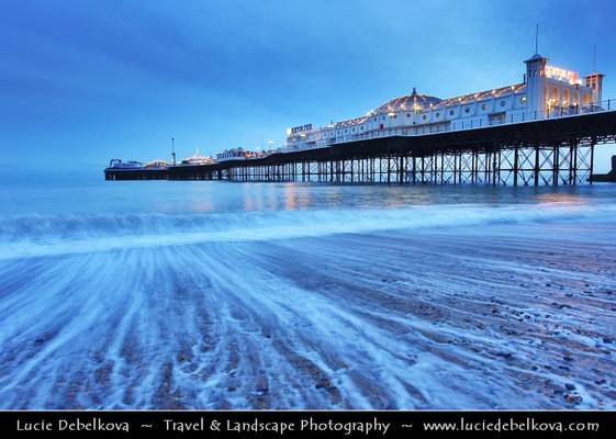 UK - England - Sussex - Brighton - Brighton Marine Palace and Pier at Dusk - Twilight - Blue Hour