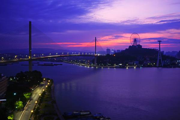 Magnificent sunrise sky over Ha Long, Vietnam