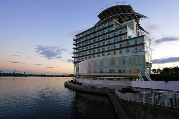 Cardiff at sunset. voco St David's hotel