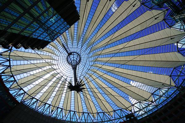 Futuristic glass cupola over Sony Center, Berlin