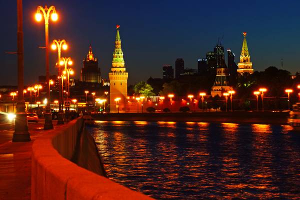 Moscow Kremlin by night. Lights in the river
