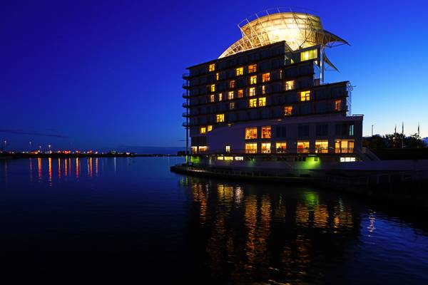 Cardiff at the blue hour. Reflections in Cardiff Bay