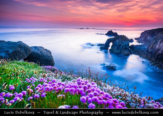 UK - England - Cornwall - Land's End - High granite cliffs that rise out of the Atlantic Ocean at Sunset