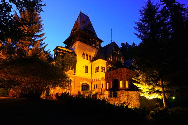Pelișor Castle at the blue hour, Romania