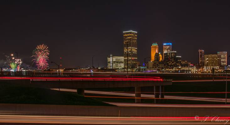 Fireworks and car trails