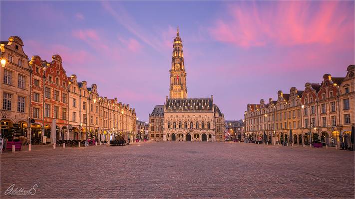 Pink sunrise in Arras, France