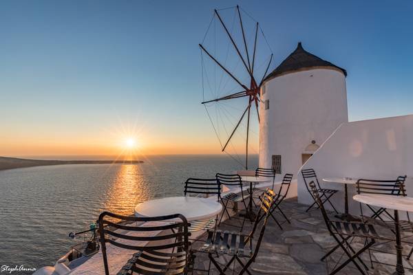 Windmill Oia at sunset