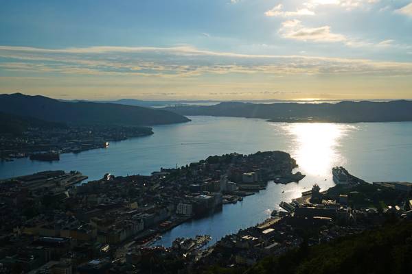 Bergen harbour & Byfjorden from Fløyen viewpoint, Norway