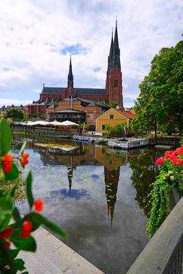 Uppsala Cathedral view across the river, Sweden