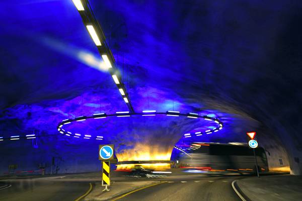 Futuristic roundabout inside the rock, Norway