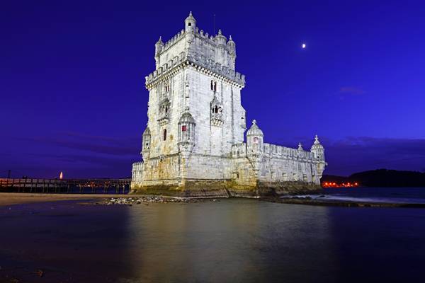 Magnificent view of Belém Tower at the blue hour, Lisbon