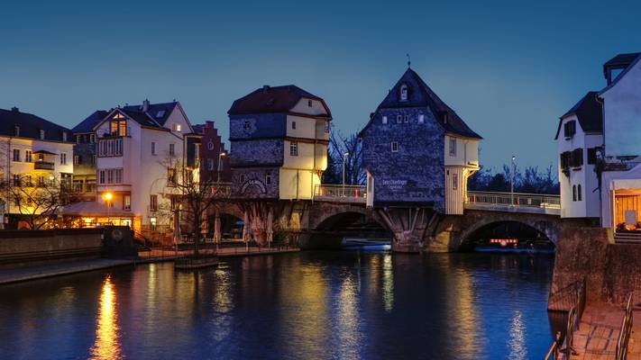 Bridge houses at dusk