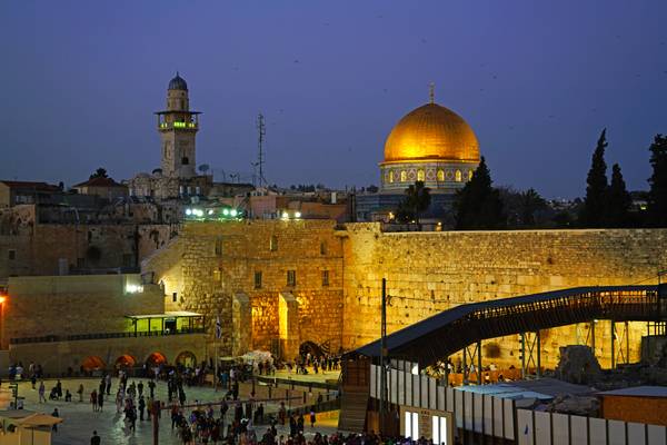 Jerusalem at the blue hour. Western Wall & Temple Mount