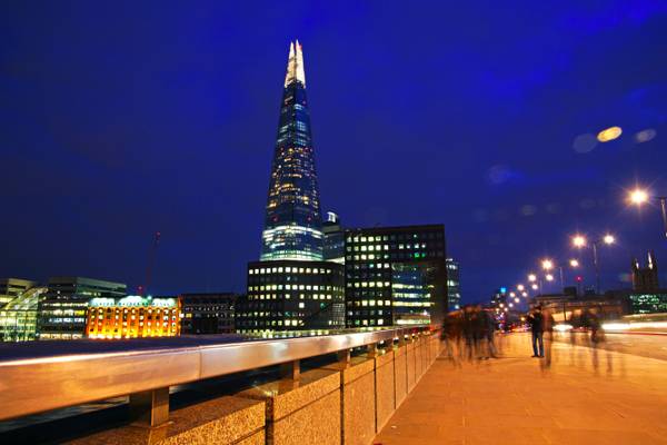 London at the blue hour. The Shard from London Bridge
