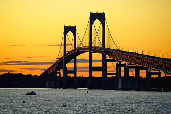 Fabulous sunset view of Newport Bridge, Rhode Island