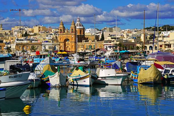 Overcrowded harbour of Marsaxlokk, Malta