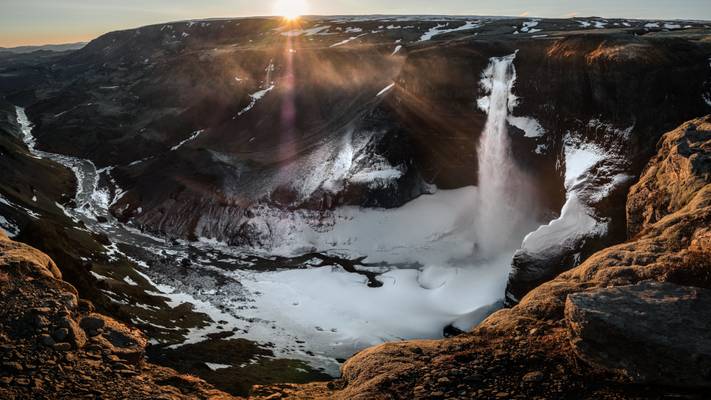 Sunset at Haifoss waterfall - Iceland - Travel photography