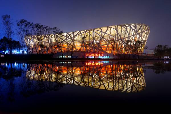 National stadium at night (bird's nest), Beijing, China - 国家体育场(鸟巢), 北京，中国
