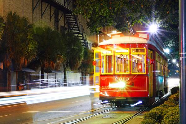 New Orleans by nitht. The red tram
