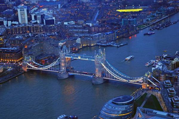 London at the blue hour. Tower Bridge from the Shard