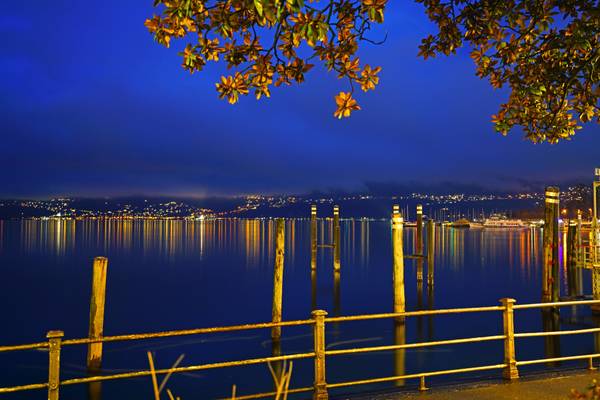 Locarno by night. Stunning reflections in Lago Maggiore