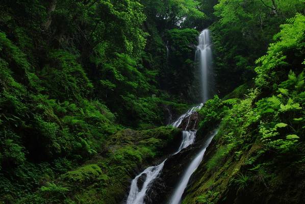 Deep mountain waterfall