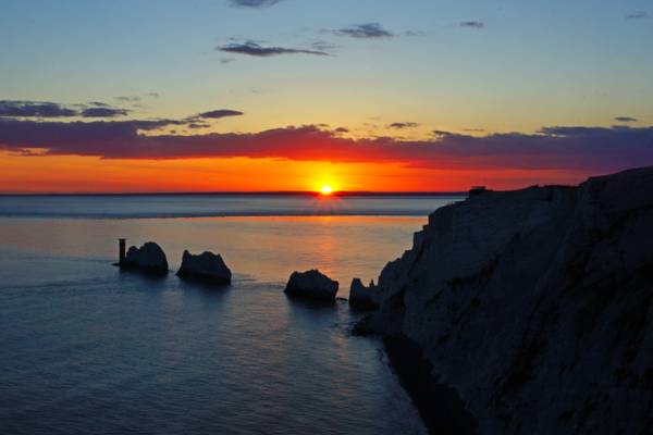 The Needles in the reddish rays of the sun, Isle of Wight