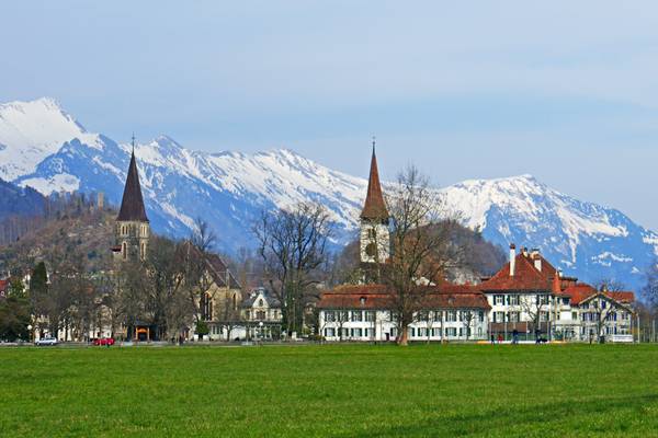 Green grass & snowy mountains, Interlaken, Switzerland