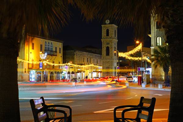 Jaffa by night. Traffic on HaShaon Square