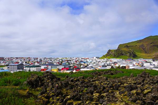 Vestmannaeyjabær from lava field, Heimaey