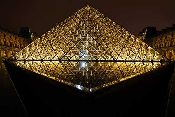 Paris by night. The Pyramid of Louvre