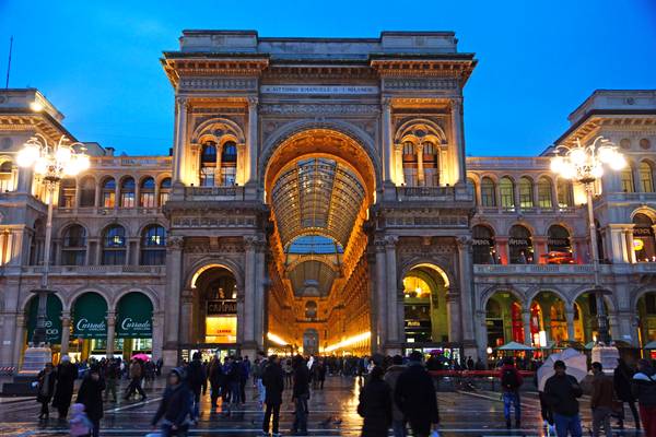 Milan by night. Entrance to Gallery Victor Emmanuel II