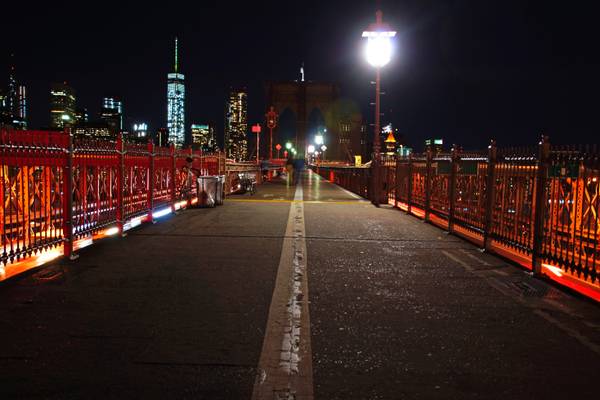 NYC by night. Crossing the Bridge