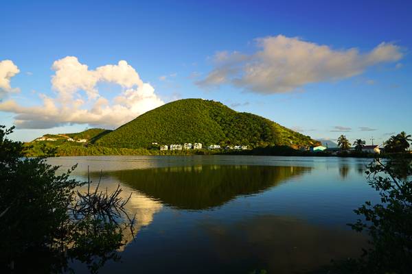 Wonderful reflection of Timothy Hill in the Salt Pond, Frigate Bay, St Kitts