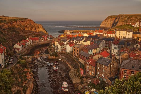 Staithes classic view at sunset