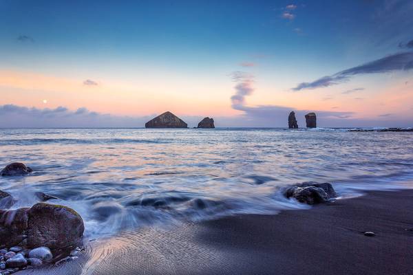 Mosteiros Rock under Moonset