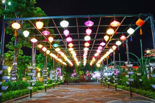 Ha Long by night. Lamps & flowerpots