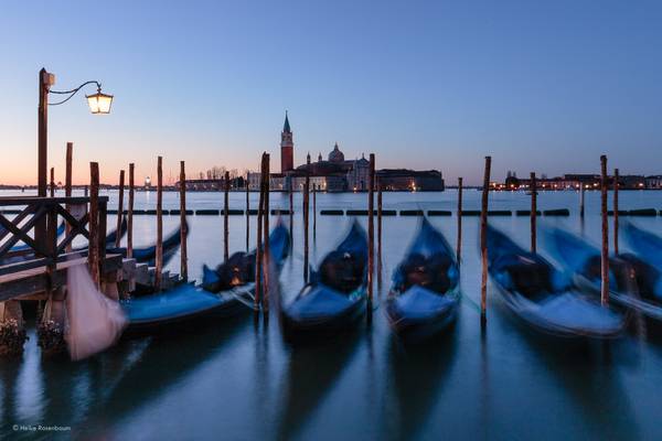 Blue gondolas in Venice