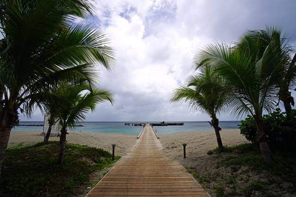 Wooden footpath to the beach, Four Seasons Nevis