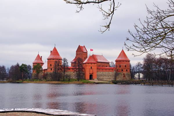 Scenic view of Trakai island castle, Lithuania