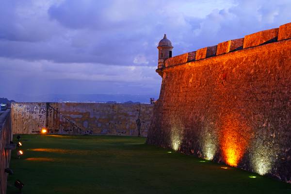 The wall of Morro Castle in the evening illumination, Old San Juan