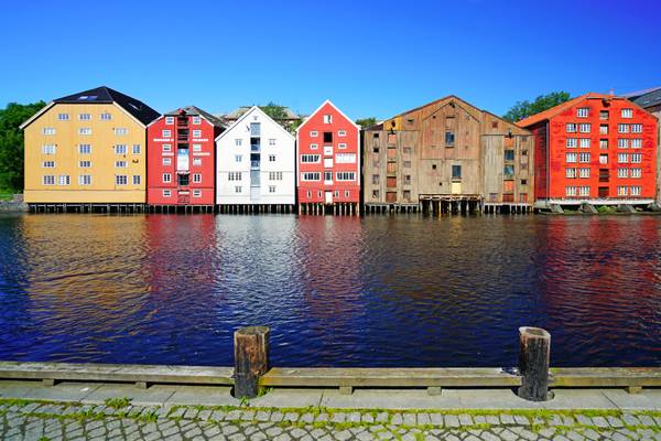 Vivid colours of Trondheim old town, Norway