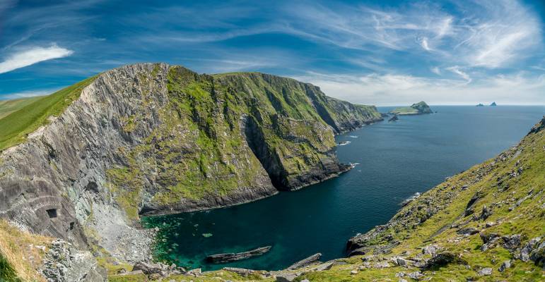 Irland, Ring of Kerry, Kerry Cliffs mit Blick auf die Skellig Islands