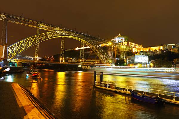 Porto by night. Along Douro River