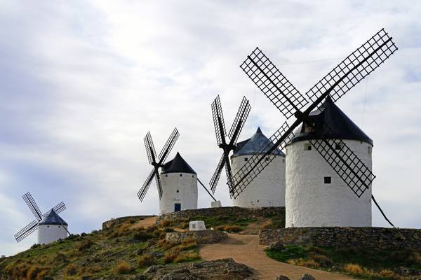 Picturesque row of windmills of Consuegra, Spain