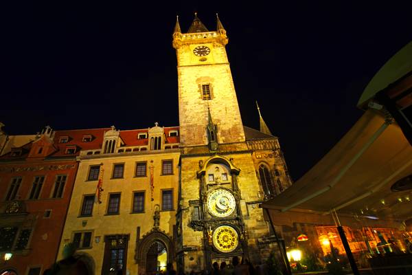 Prague by night. Old Town Hall Tower