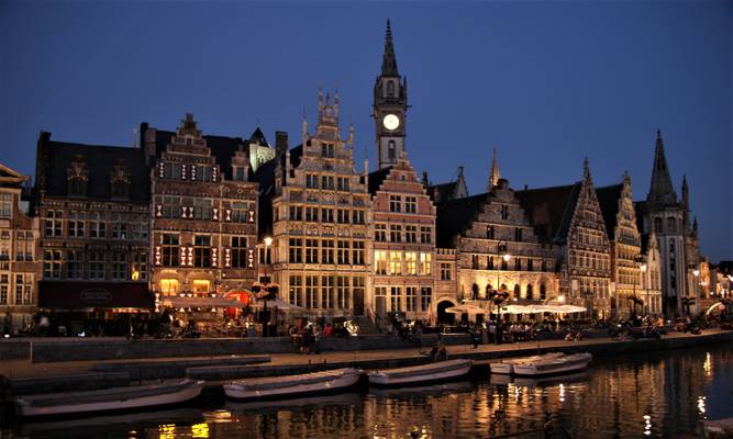 Ghent, eveling lights of the Graslei